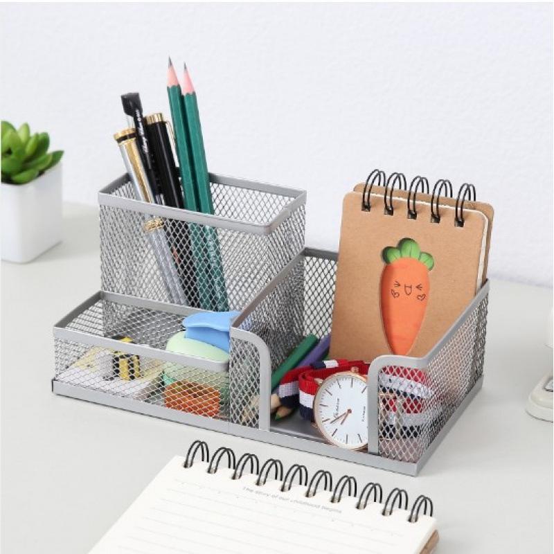 Creative Metal Iron Art Desk Organizer: Three-Grid and Four-Grid Pen Holder for Office Stationery Storage