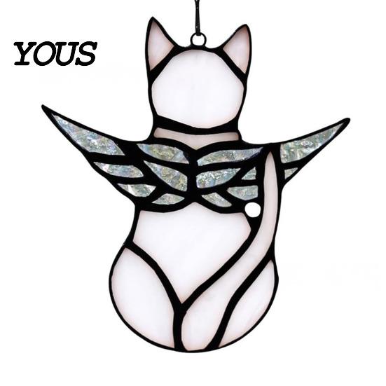 Decorative Hanging Ornament Acrylic Cat Pendant with Chain, Animal for Window Crescent Wall Decor, Cute Lover Gift Home Room Decoration Light
