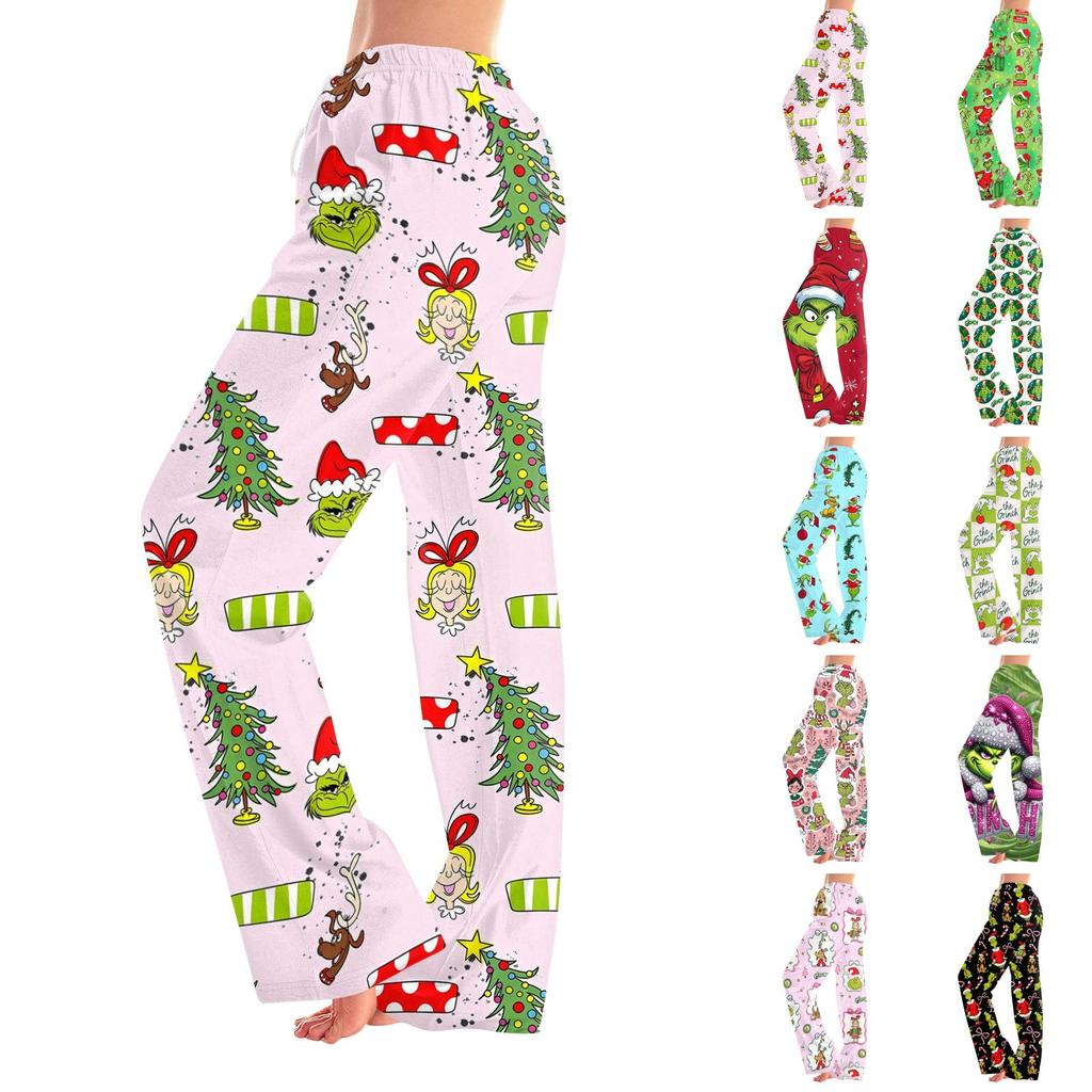 Women's Christmas Print Pants with Elastic Waist and Casual Sleepwear