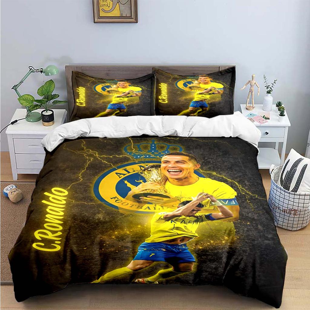 Modischer Fußballstar R-Ronaldo Aufdruck Bettwäsche Set Bettbezug Decke Bett Jugend Kinder Mädchen Jungen Luxus Geburtstagsgeschenk