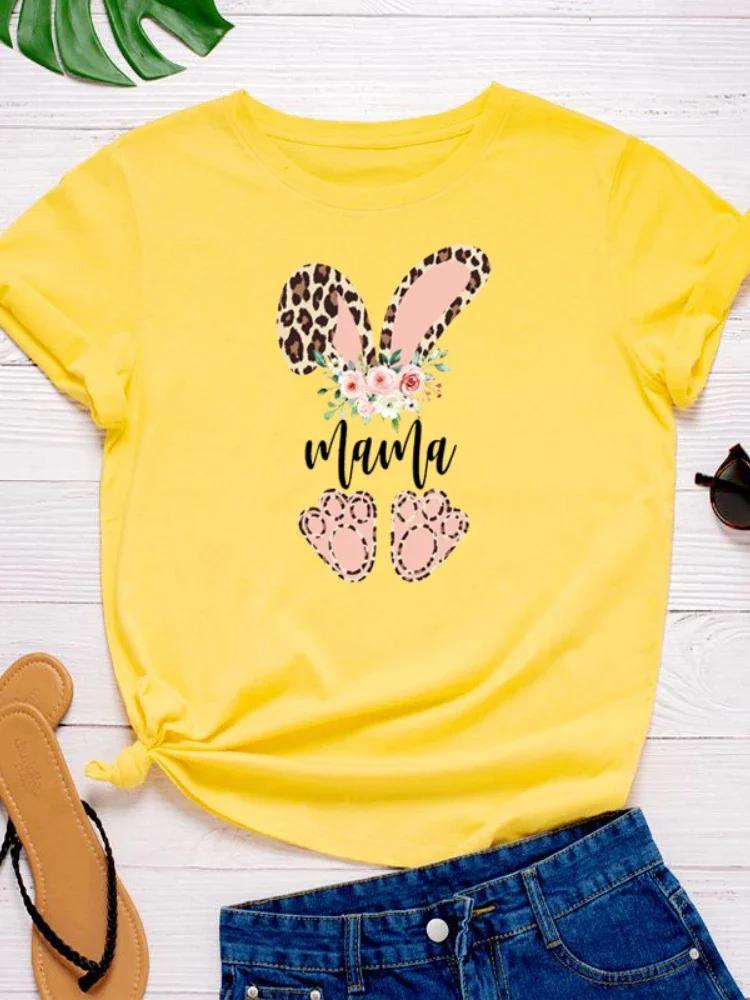 Leopard Bunny Mama Print Women T Shirt Short Sleeve O Neck Loose Women Tshirt Ladies Fashion Tee Shirt Tops Camisetas Mujer