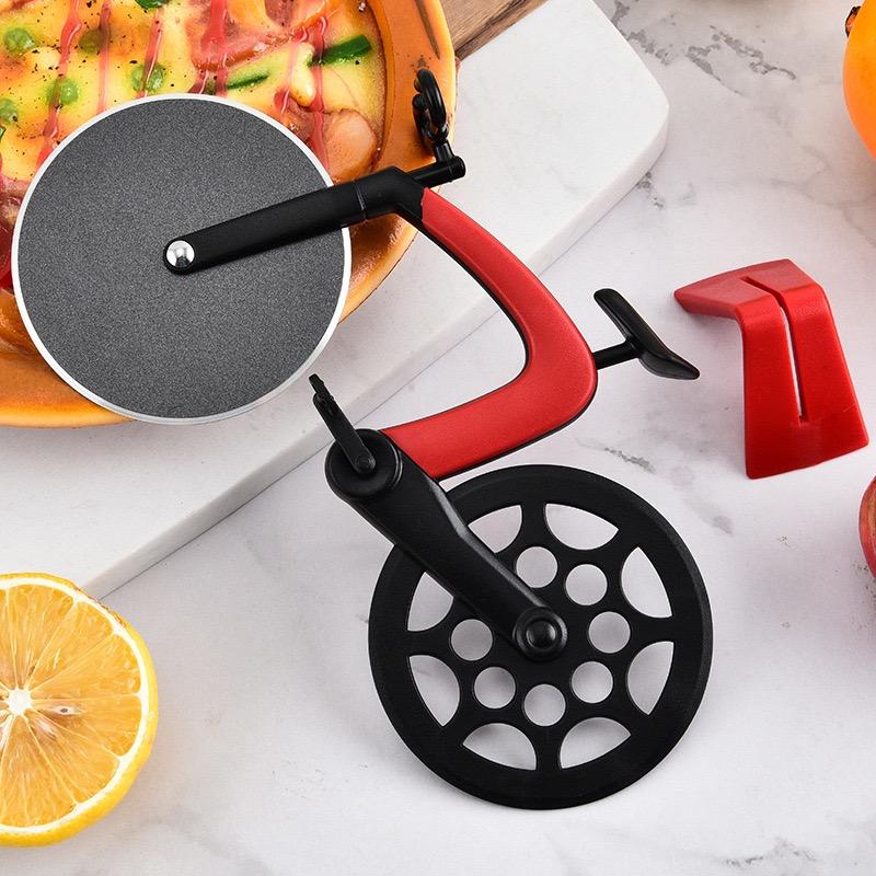 Bicycle-shaped Pizza Cutter ABS Handle 430 Stainless Steel Cutting Wheel with Non-stick Spray Coating Kitchen Pizza Tools
