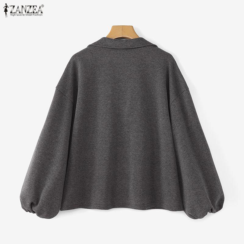 ZANZEA Women Casual Turn Down Collar Loose Long Sleeve Autumn Tee Tops
