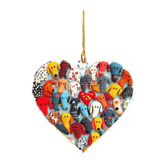 

Love Heart Dachshund Christmas Ornament Xmas Tree Car Rearview Mirror Acrylic Hanging Heart Shape Dog Decoration Holiday Party Pendant 1pc