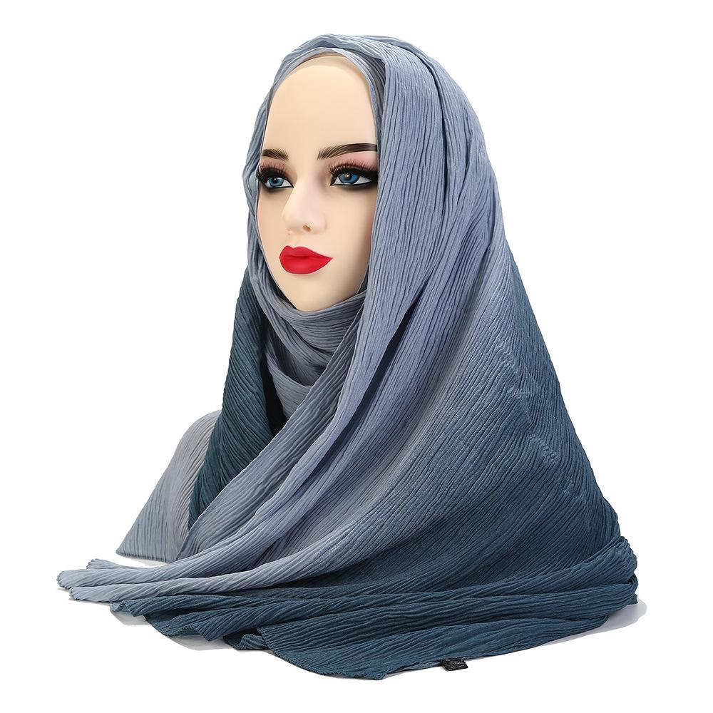 Color Matching Wrinkled Scarf Women'S Head Scarf Gradual Change Color Silk Scarf