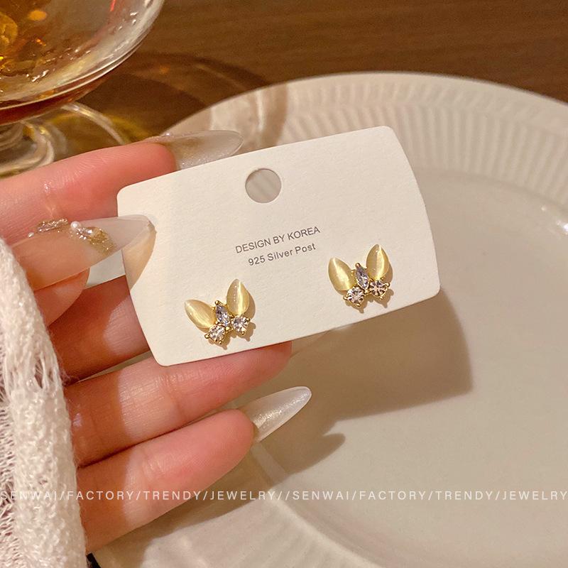 opal butterfly stud earrings female Mori small fresh sweet versatile earrings super fairy temperament ears
