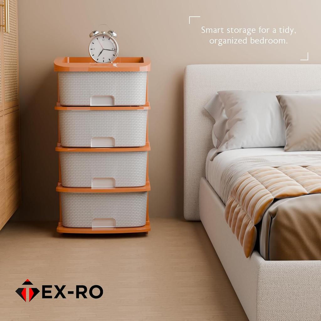 Plastic Modular Drawer Storage Chest Of Drawers Organizer Storage Box, Large Stomo Racks For Multipurpose Organizers | White | 4 Layer