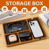 Wooden Office Desktop Storage Box Valet Tray with 4 Compartment Solid Wood for Glasses Mobile Phone Earphones Sundries Organizer