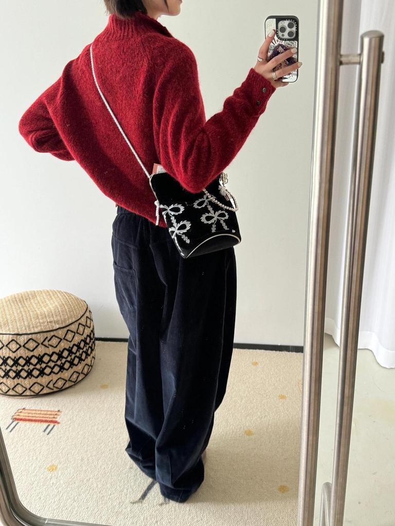 Cor24 Women's Red Baby Alpaca Wool Pullover - Soft, Warm, Long-Sleeved Half-Collar Sweater for Autumn & Winter