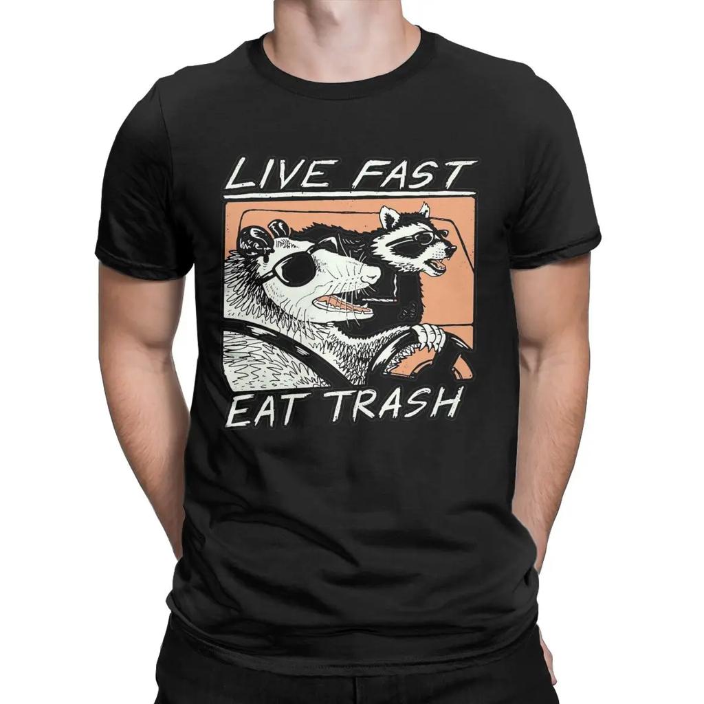 T-shirt Homme Raccoon Graphique Live Fast Eat Trash T-shirt Casual Manches Courtes Col Rond Coton 4XL Vêtements