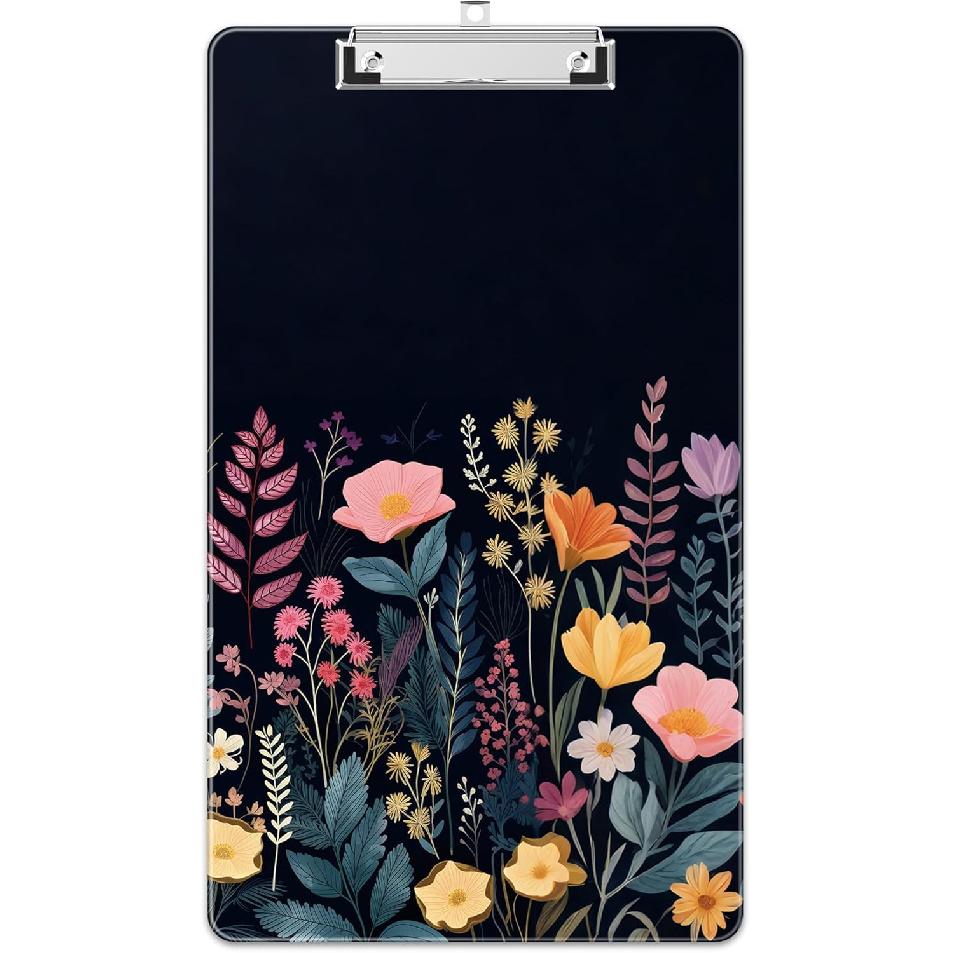 8.5 x 14   Legal Size Clipboard, Size 9 x 15  , Cute Clip Board for Lawyers, Nurses, with Low-Profile Clip, Sturdy & Portable for Charts, Contracts, Black Flower