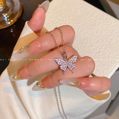 Micro-inlaid Zircon Butterfly Pendant Necklace Women's Light Luxury Design Titanium Steel Clavicle Chain Korean Accessories
