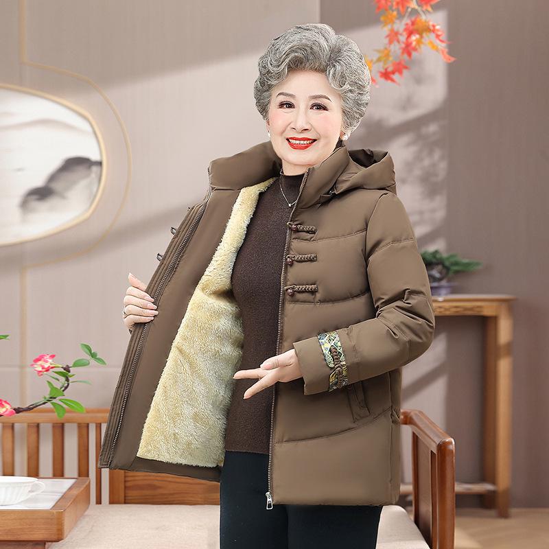 

Stylish Fleece-Lined Hooded Jacket for Women – Warm, Padded Cotton Coat for Middle-Aged & Elderly Ladies L кофейный