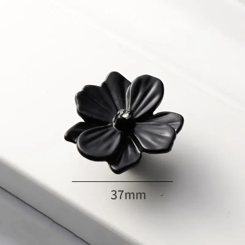 2pc Colorful Flowers Kitchen Cabinet Door Handle, Bedroom Wardrobe Knob, Children's Room Furniture Decoration Handle,Black Pink