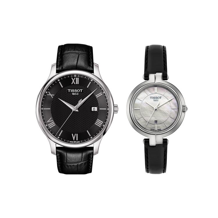 

TISSOT Quartz Movement Unisex Watch 30mm Black Dial Stainless Steel Case Leather Strap T0636101605800+T0942101611100
