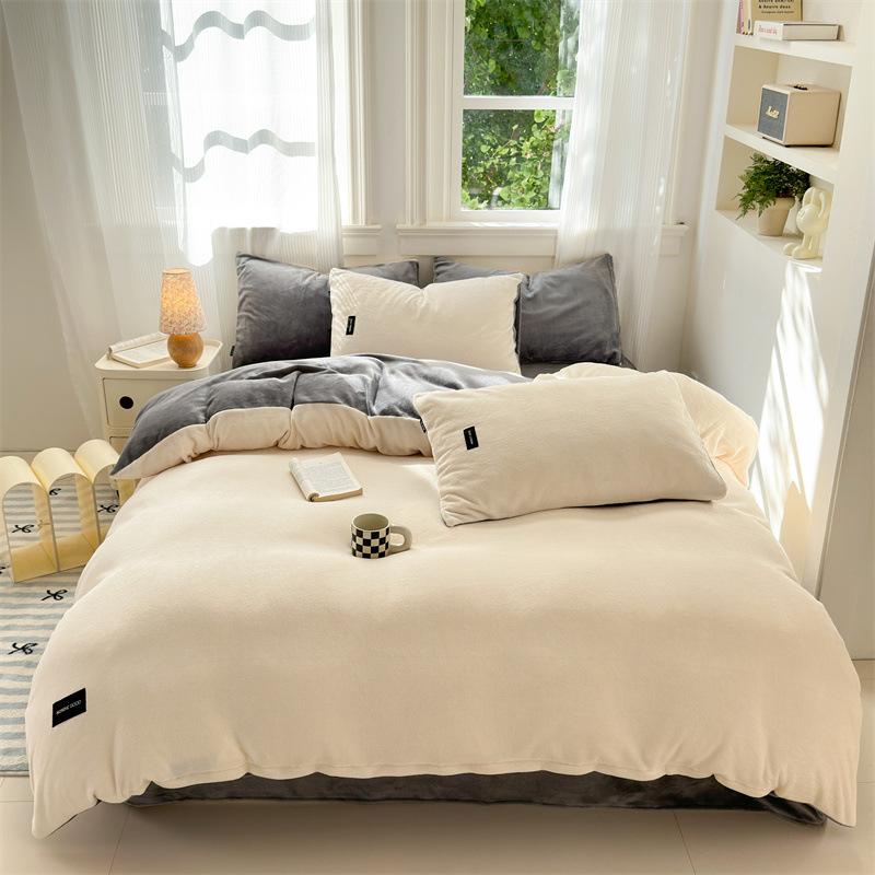 Class A Maternal and Infant Grade Milk Fleece Bed Sheet Quilt Cover Single Piece Pillowcase Fleece Four Piece Set Bed Cover Quilt Cover 1.2m 3pcs Set