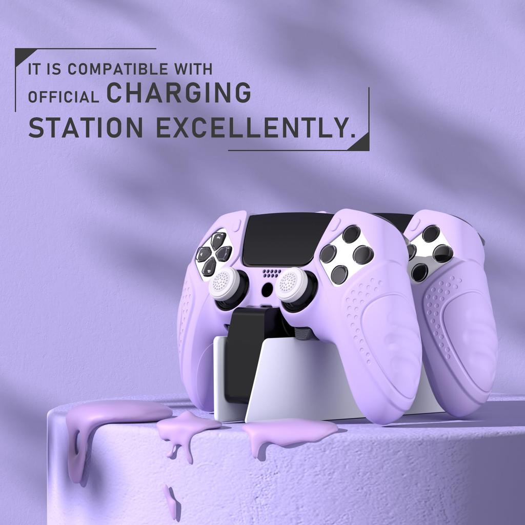 PlayVital Silikonhülle für PS5 Edge weicher Gummi-Schutz Skin für PS5 Edge Wireless inklusive Daumenstick Edition Mauve rutschfester Controller,