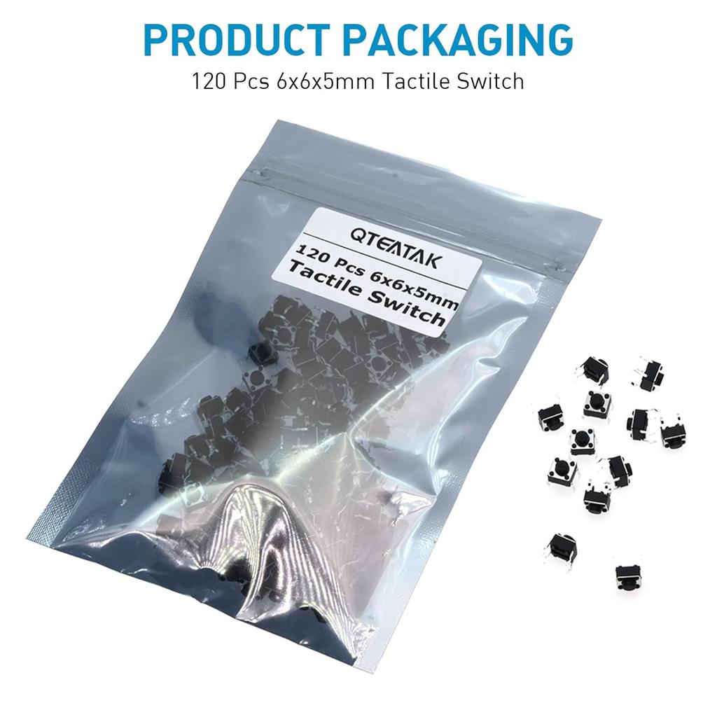 QTEATAK 120 Pcs 6 X 6mm X 5mm Momentary Tactile Tact Push Button Switch for PCB 4 Pin DIP Black