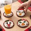Rustic Wooden Coasters 4Pcs Christmas Snowman Coasters, Cute Face Drink Cup Natural Wood Mats, Heat Resistant UV Printed Tabletop Holiday Decorations