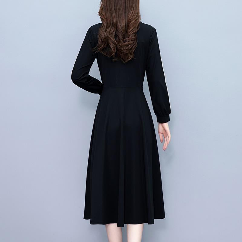 Elegant Color Block Patchwork Slim Fit Mid-Length Plus Size Long Sleeve Dress for Women - Spring/Autumn Collection