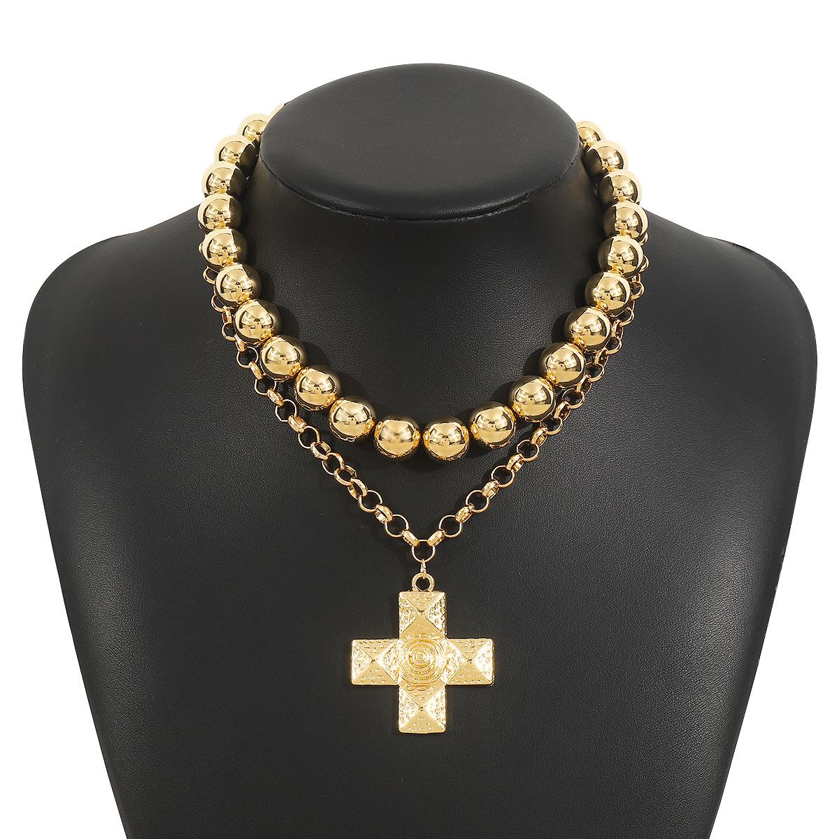

Women Personality Fashion Popular Multi-Layer Necklace French Pearl Cross Minimalist Design Clavicle Necklace For Women