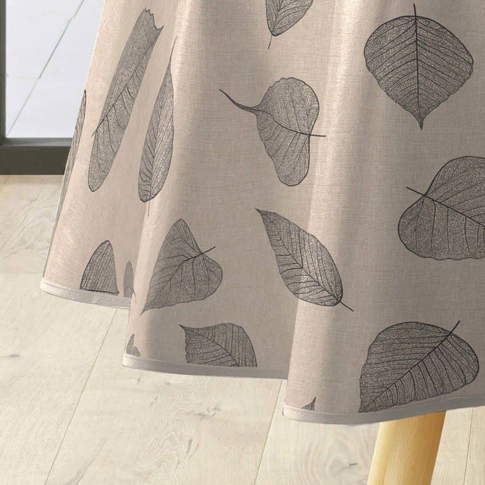 Nappe ronde - EDEN - Feuillys - Ø 160 cm - PVC imperméable - Motif feuilles lin