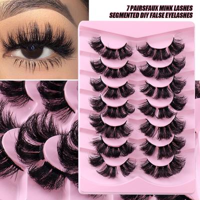 7 Pairs Of Segmented False Eyelashes, Natural Thick Imitation Mink Eyelashes, Curled Eyelashes