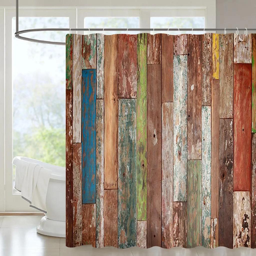 Rustic Wooden Barn Door Decor Shower Curtain For Bathroom Western Country Theme Vintage Rural Farm House Door Bath Curtains Set