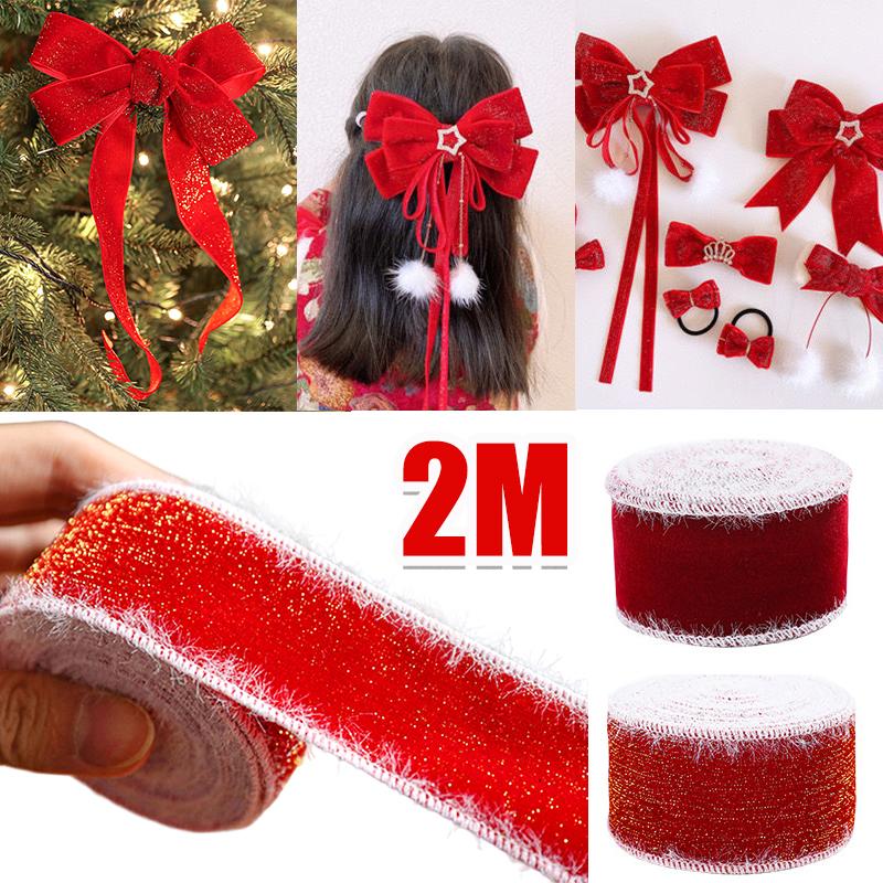 Christmas Hair Bows DIY Fabric Art Decoration Packaging Ribbons Handmade Velvet Ribbon Home Party 2m/Roll