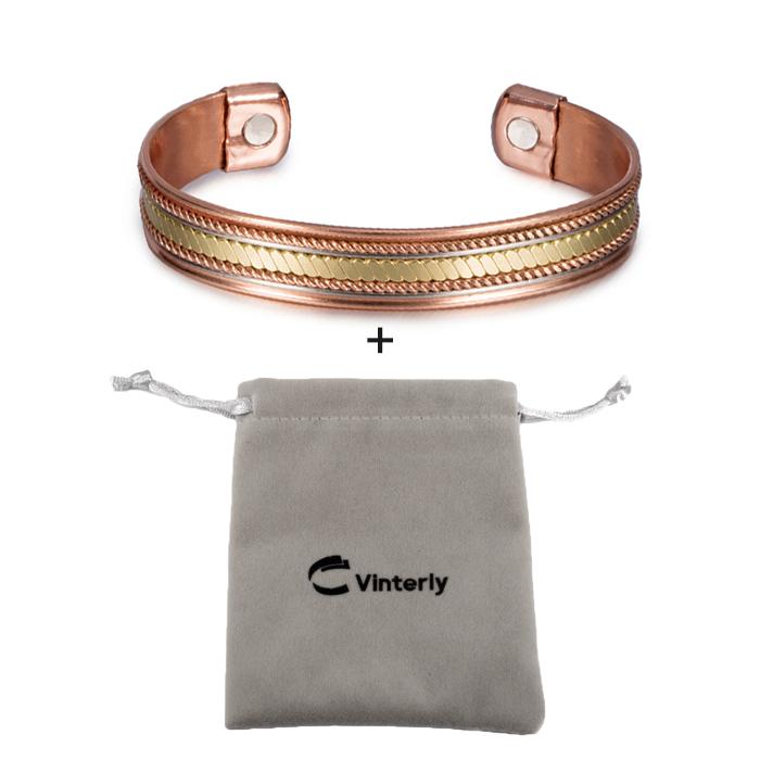 Vinterly Twisted Pure Copper Magnetic Bracelets Benefits Adjustable Open Cuff Jewelry for Women Men 12mm High Magnet Resizable