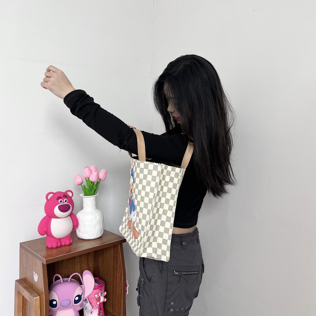 New Disney Donald Duck Series PVC Waterproof Handbag, Tote Bag, Shopping Bag, Handbag Regular Women's Gray White DW-XB041