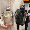 Square Flat Transparent Portable Water Bottle with adjustable strap lightweight for hiking school travel office