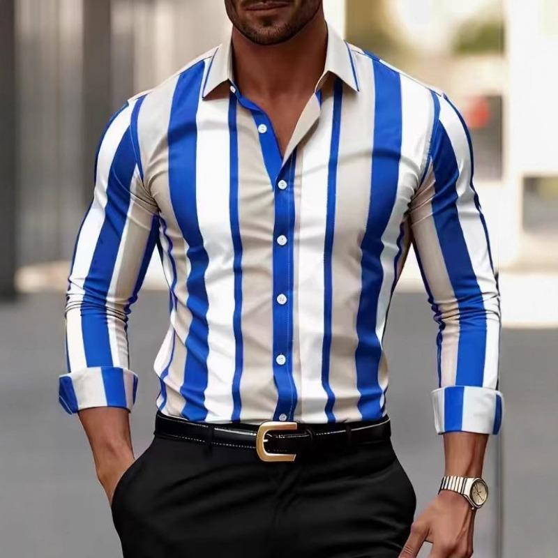 Popular Spring Autumn Men's Striped Print Breathable Fashionable Casual Long Sleeved Shirt