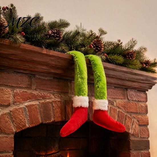 Christmas Ornaments for Tree 2Pcs Green Elf Car Leg Decoration, Plush Long Hair Hanging Funny Accessories Ornament Home Fireplace Decor, Holiday Gift