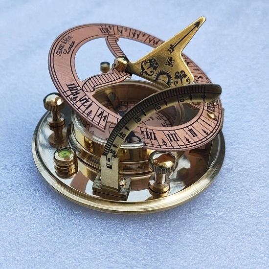 Brass Sundial Compass  Handmade Leather Case, Nautical Gift Compass