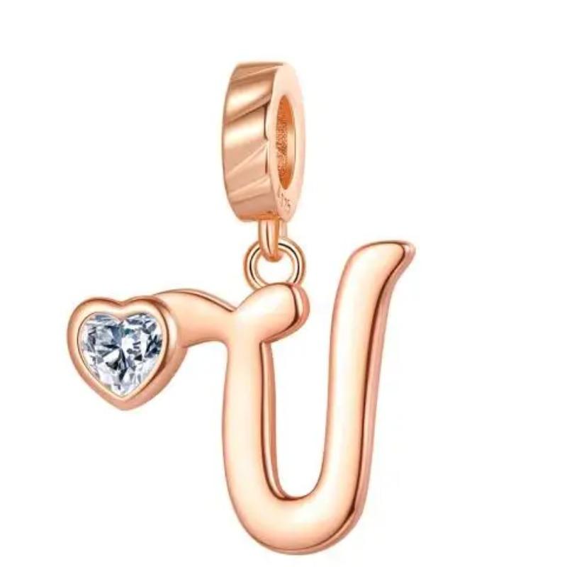 Kupfer 26 Buchstaben A-Z Alphabet Anhänger Charme Roségold Passend für Original Pan Armband Zubehör DIY Schmuck Für Frauen