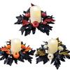 Halloween Candle Wreath Maple Leaf Rose Garland Decoration Home Desktop Festival Decoration Halloween Party Atmosphere Supplies