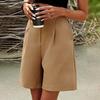 Women Casual Shorts High Waist Straight Loose Button Pocket Solid Color Ladies Summer Wide Leg Short Pants Trousers Office Wear
