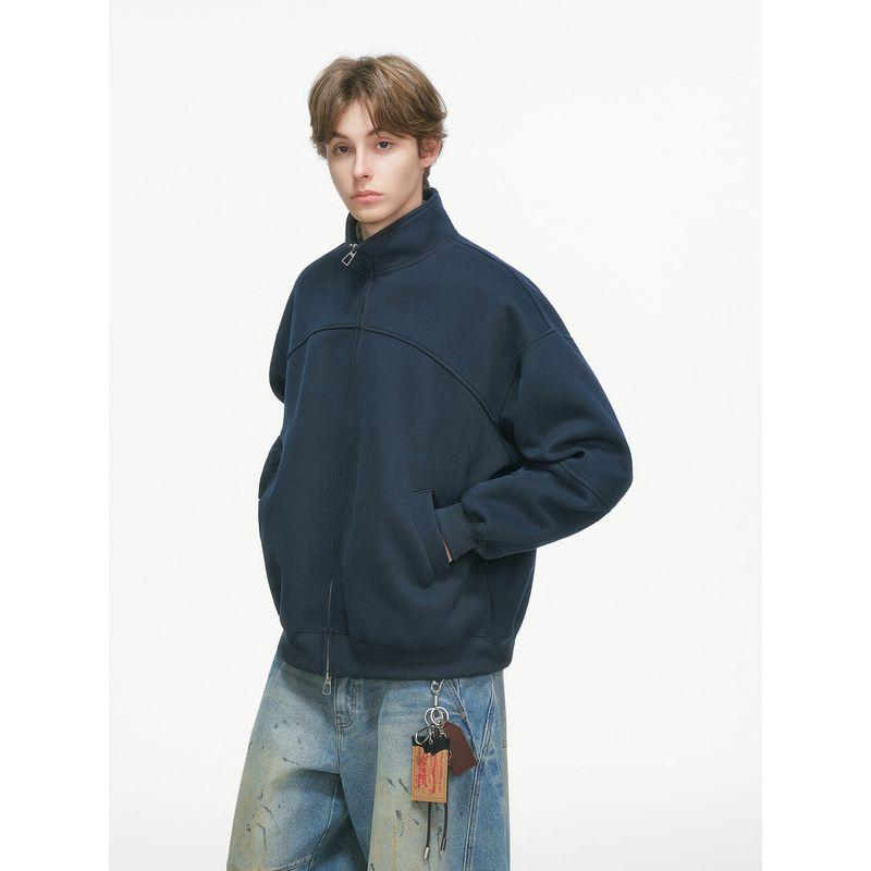 Dream Made American-Style Deconstructed Cleanfit Stand-Up Collar Cardigan Sweatshirt for Men, Heavyweight Short Jacket for Spring and Autumn