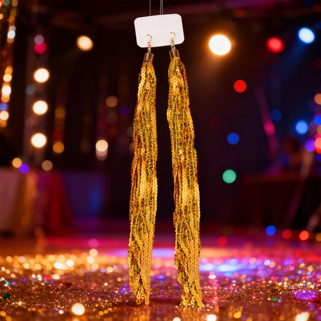 Ladies' Revelry, Throttling, Su Sequin Earrings, Extended Sequin Tassel Party Earrings, Holiday Party Dress Up