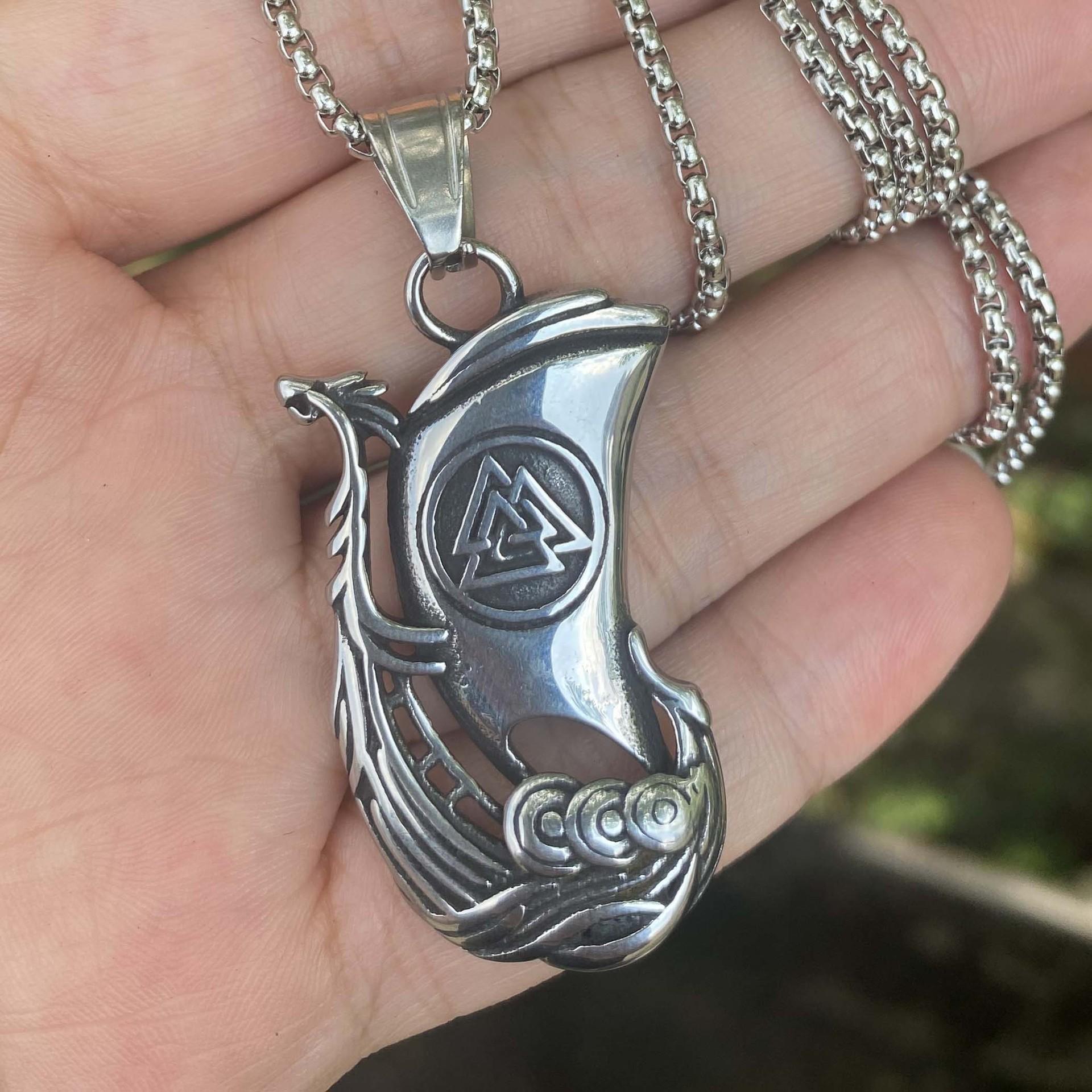 Ожерелье Винтажное Логотип Драккара Каменное Ювелирное Изделие Подвеска 50CM(Necklace Size)