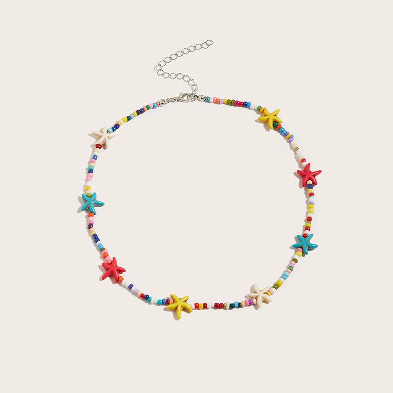 Bohemian Beach Shell Conch Beaded Necklace For Women Summer Ocean Style Seashell Starfish Pendant Choker Vacation Party Jewelry