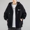 Men Winter Hooded Coat Streetwear Mid Length Jacket Zip Up Cardigan Outerwear with Pockets Loose Fit Sport Drawstring