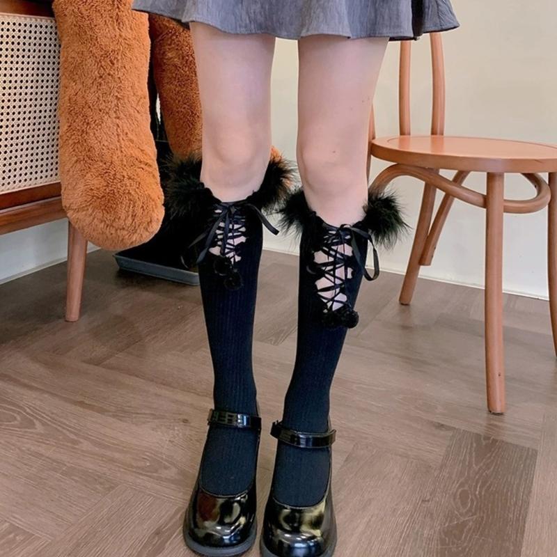 Womens Ruffle Socks Calf Socks Cute Feather Trim Socks Thin Middle Tube Stockings Summer Breathable Thin Socks