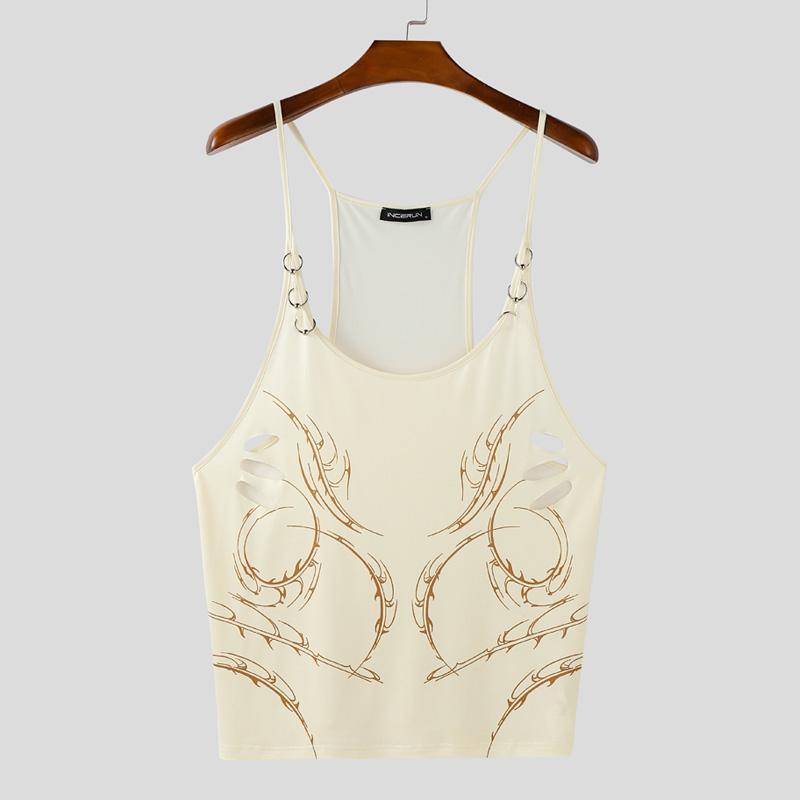 

INCERUN Мужские майки без рукавов с принтом и низким вырезом, майки-камисоли, нижнее белье 4XL хаки