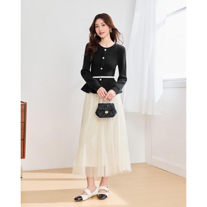 IEF Women's Autumn Chic Knit & Mesh Skirt Two-Piece Set