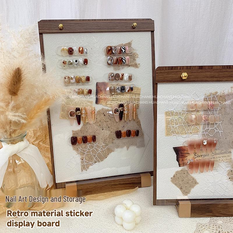 Retro Hand-Account Style Nail Art Display Board: Wearable Nail Tips & Gel Color Showcase Stand