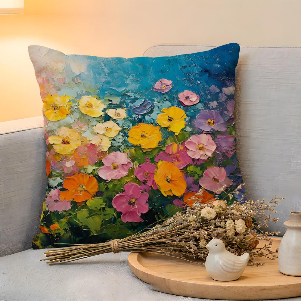 Cushion Cover Linen SkinFriendly Soft Decorative Case For Sofa Home Decor Anime Stunning Colorful Floral Pillow Cover