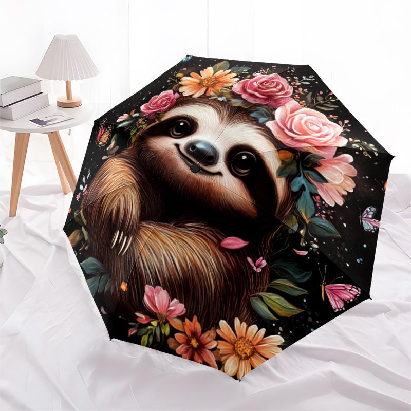 1 PC Automatic Folding Umbrella - Sloth Pattern, Portable & Foldable Design with 8 Ribs, Christmas Birthday Gifts