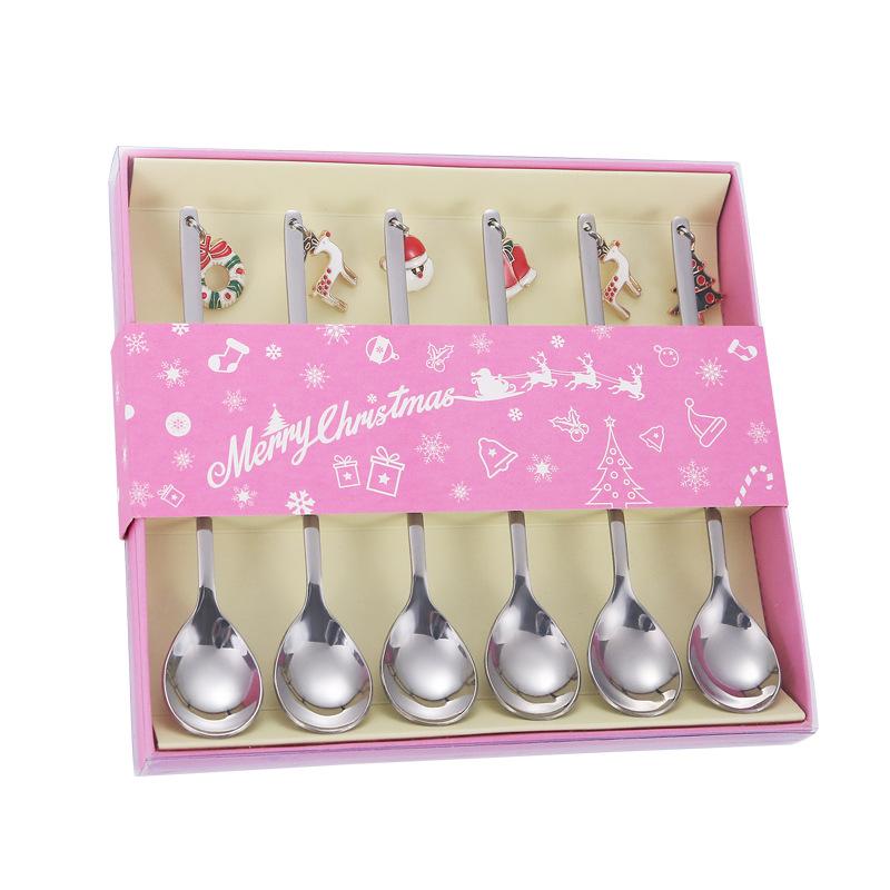 6Pcs Coffee Spoon Mixing Scoops Stirring Spoons Stainless Steel Spoon Christmas Gift Box Set Party Table Ornaments Coffee Spoon